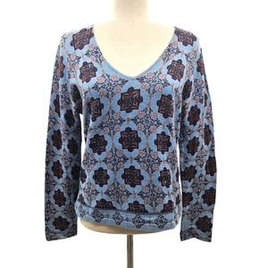 Star Sun Moon Stretch Knit Light Blue Vneck Boho Sweater With Beads Size Larg…‎